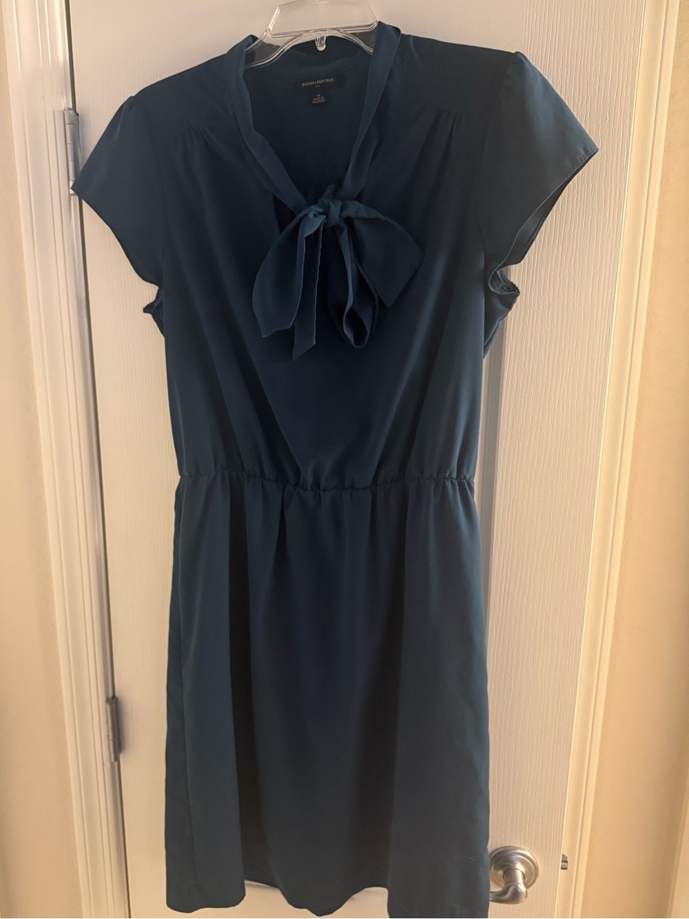 Banana Republic Teal Tie-Neck Short Sleeve Midi Dress